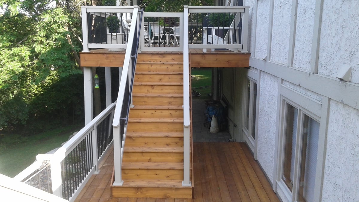 Two-tier deck built by Minnesota-based remodeling contractors.